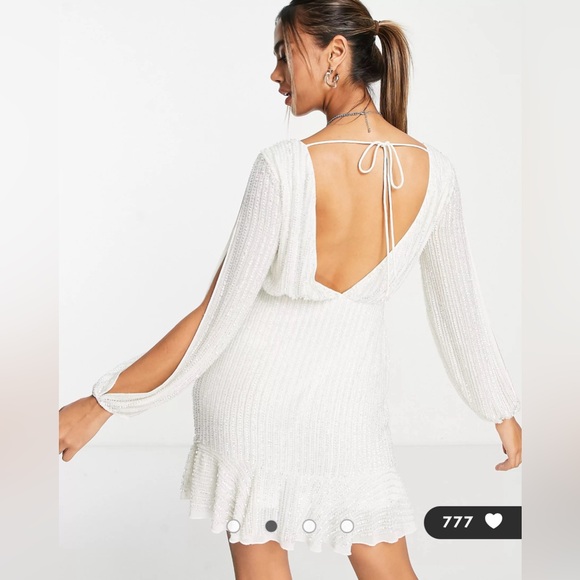 ASOS Miss Selfridge Premium embellished sequin wrap mini dress in white - Picture 2 of 5